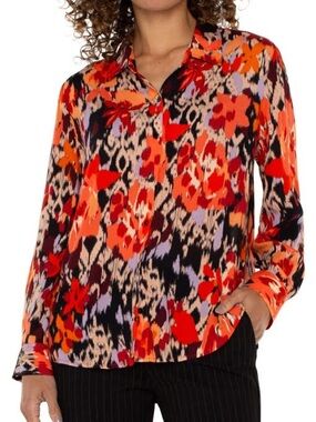 Liverpool Burnt Orange Floral Button-Down Shirt